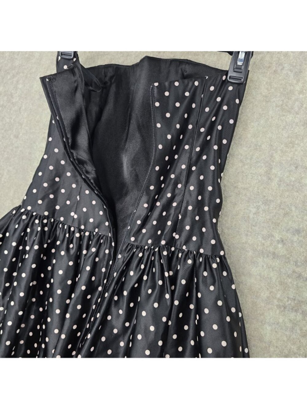 Strapless Womens Polka Dot Party Dress Black & White Satin Fit & Flare Zipper - Picture 3 of 8